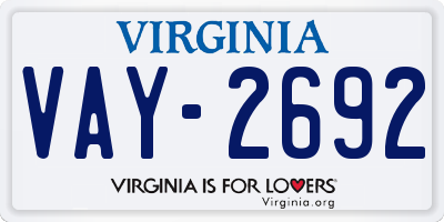 VA license plate VAY2692