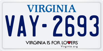 VA license plate VAY2693