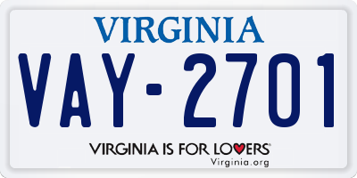 VA license plate VAY2701