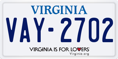 VA license plate VAY2702