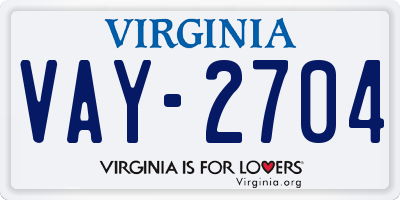 VA license plate VAY2704