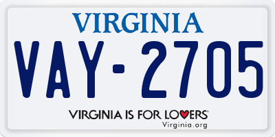 VA license plate VAY2705