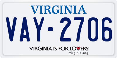 VA license plate VAY2706