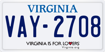 VA license plate VAY2708