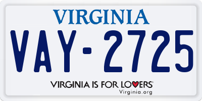 VA license plate VAY2725