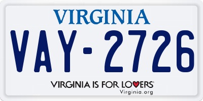 VA license plate VAY2726