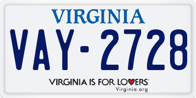 VA license plate VAY2728