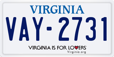 VA license plate VAY2731