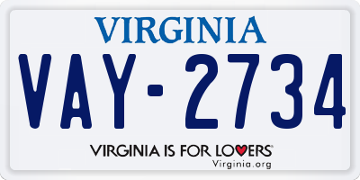 VA license plate VAY2734
