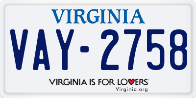 VA license plate VAY2758