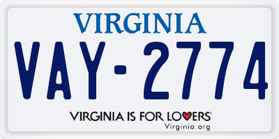 VA license plate VAY2774