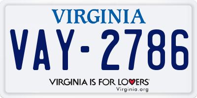 VA license plate VAY2786