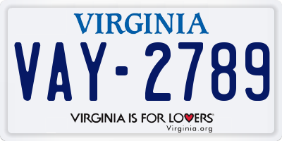 VA license plate VAY2789