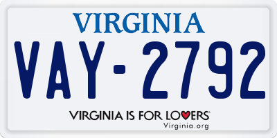 VA license plate VAY2792