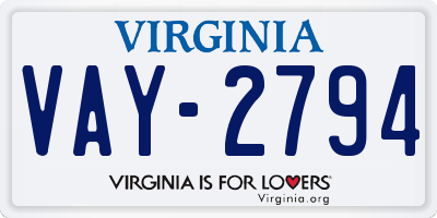 VA license plate VAY2794