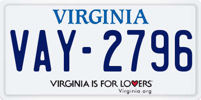 VA license plate VAY2796