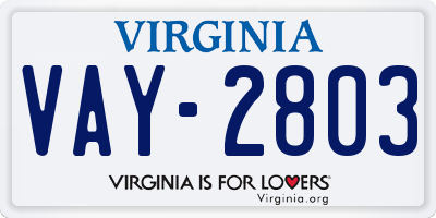 VA license plate VAY2803