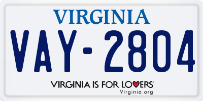 VA license plate VAY2804