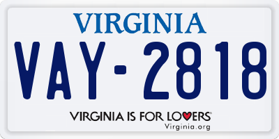VA license plate VAY2818