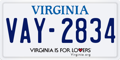 VA license plate VAY2834