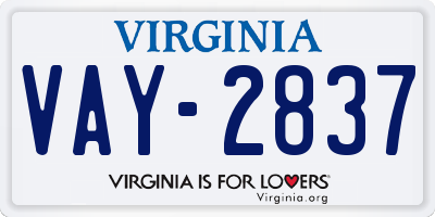VA license plate VAY2837