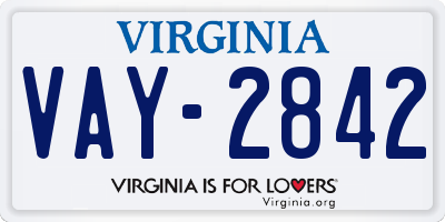 VA license plate VAY2842