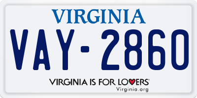 VA license plate VAY2860