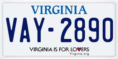 VA license plate VAY2890