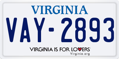 VA license plate VAY2893