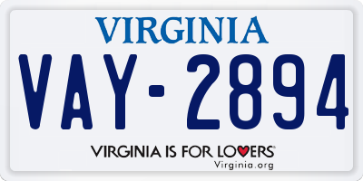 VA license plate VAY2894