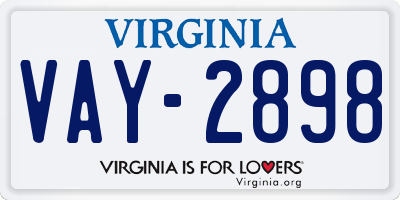 VA license plate VAY2898