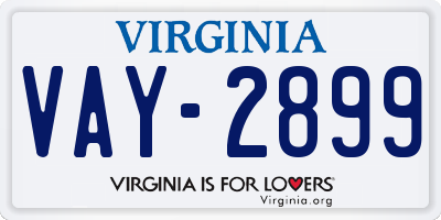VA license plate VAY2899