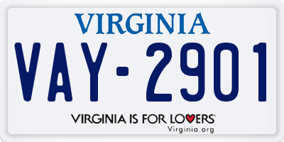 VA license plate VAY2901