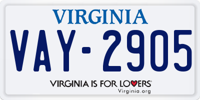 VA license plate VAY2905