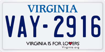 VA license plate VAY2916