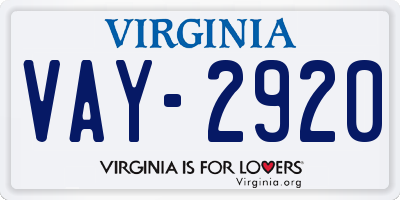 VA license plate VAY2920