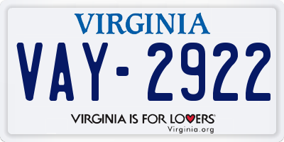 VA license plate VAY2922