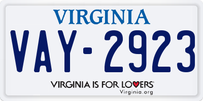 VA license plate VAY2923