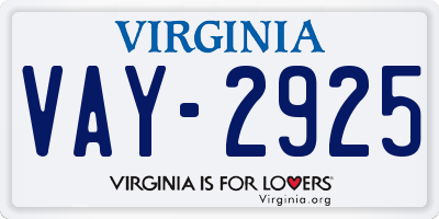 VA license plate VAY2925