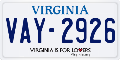 VA license plate VAY2926