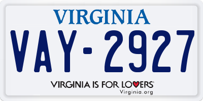 VA license plate VAY2927