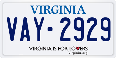 VA license plate VAY2929