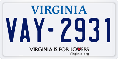VA license plate VAY2931