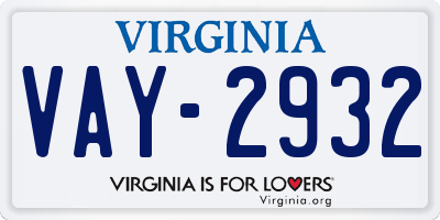 VA license plate VAY2932