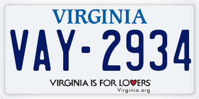 VA license plate VAY2934