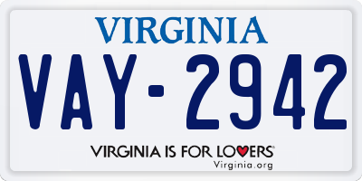 VA license plate VAY2942