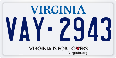 VA license plate VAY2943