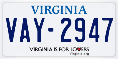 VA license plate VAY2947