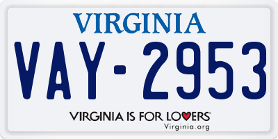 VA license plate VAY2953