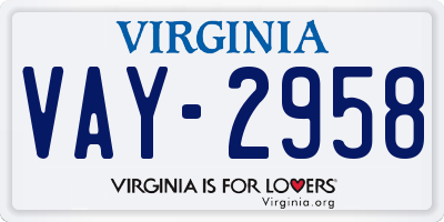 VA license plate VAY2958
